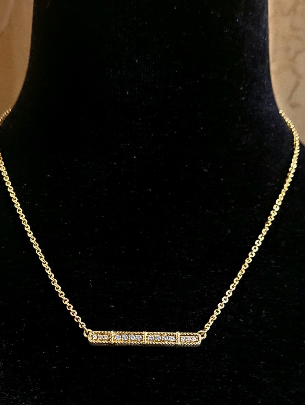 Judith Ripka 14kt Gold Clad Bar Pendant Necklace, Diamonique Jewels Romantic
